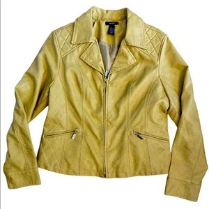 Alfani faux leather spiced yellow Moto jacket. NWT